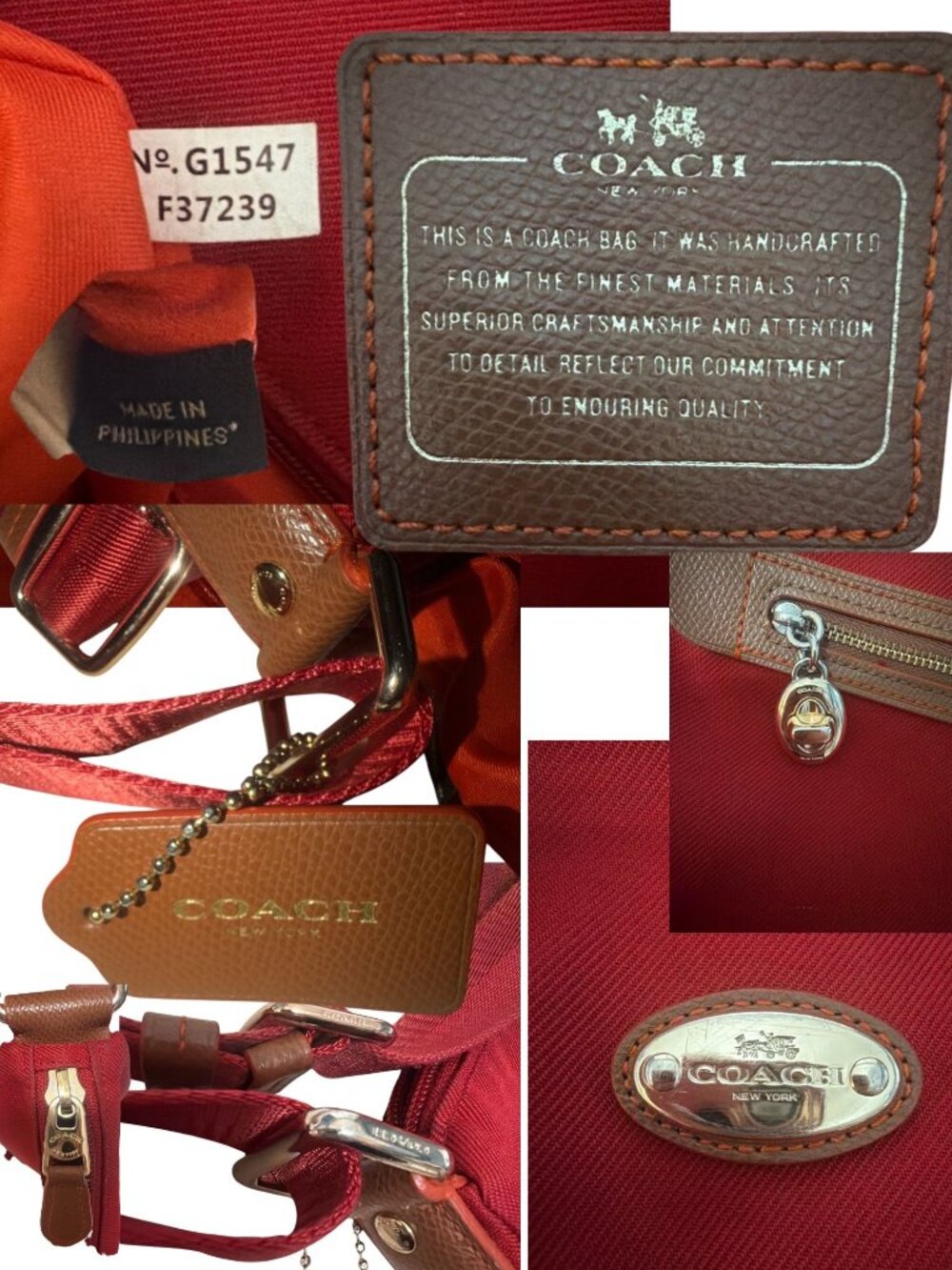 Coach Sawyer Crossbody F37239 Red Poly Twill Saddle Leather Trim Convertible Bag - Picture 9 of 9